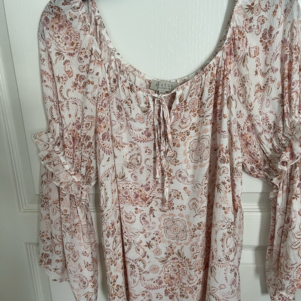 Boho Floral Women's Peasant Blouse in Pink/White by Chenault SZ M